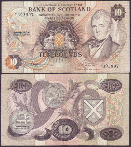 1981 Scotland 10 Pounds (Bank of Scotland) P.113b L001632